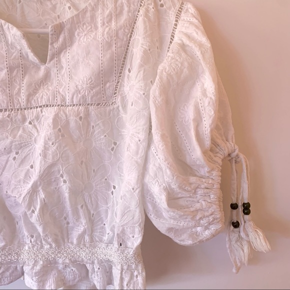 POL / free people white floral puff sleeve crop top - Picture 2 of 7